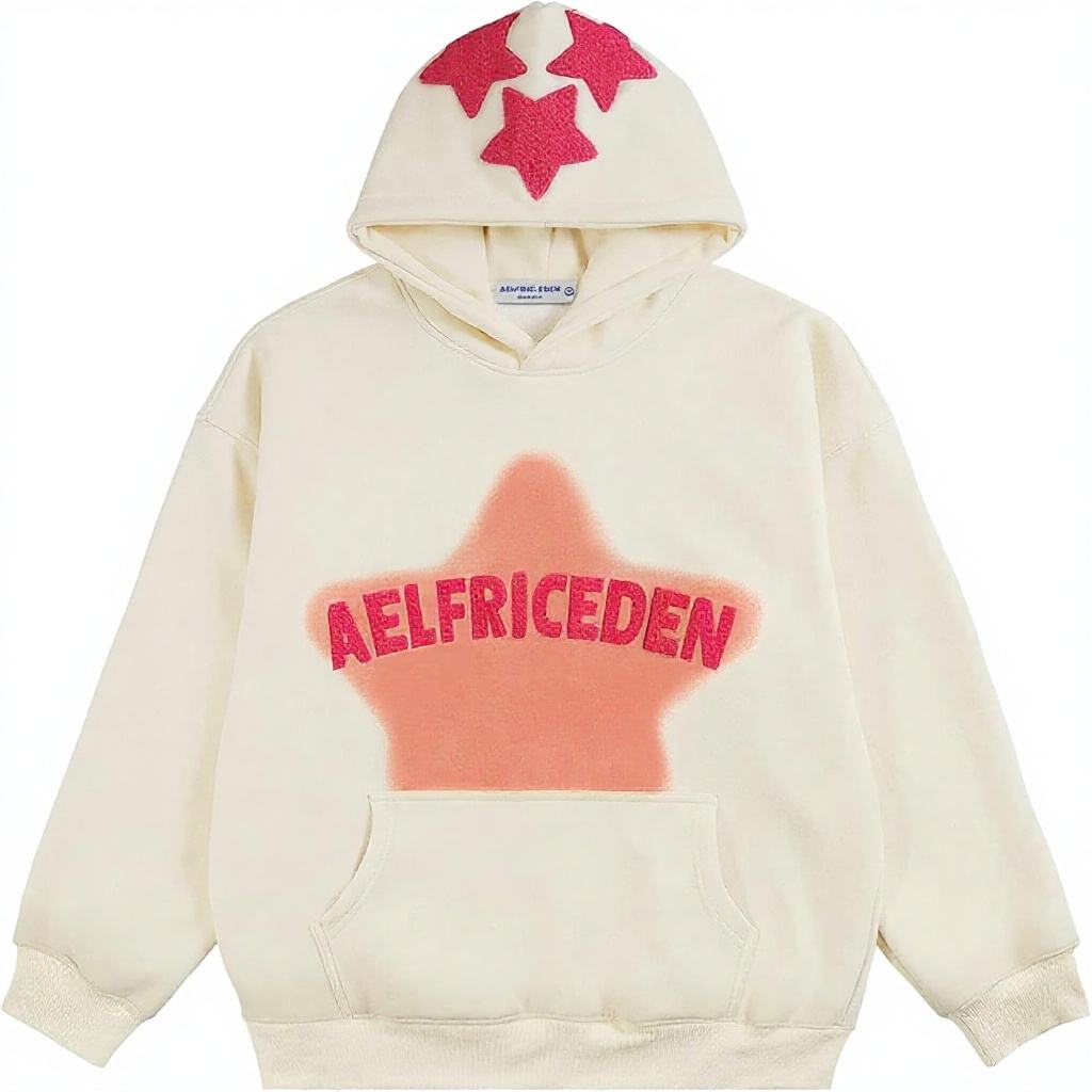 Aelfric Eden Star Graphic Oversized Hoodie – Cream Y2K Streetwear Pullover