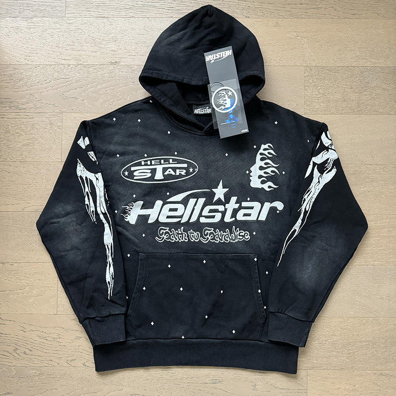 Hellstar Black Graphic Hoodie – Faith to Paradise Pullover Streetwear Hoodie