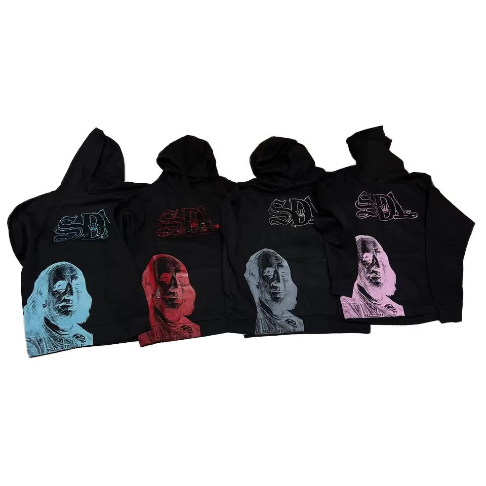 SDL Custom Winter Hoodies for Men Breathable 100% Cotton Letter Hip Hop Print Collar Knitted Fleece Pocket