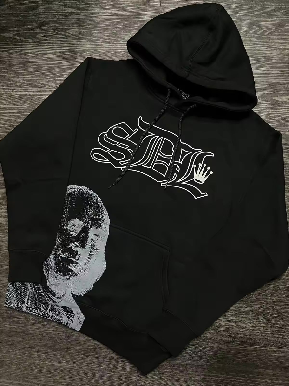 Streetwear Acid Washed SDL men's hoodies Puff Printing Oversize Men Hoodie Designer Pullover Heavyweight rhinestone SDL Hoodies