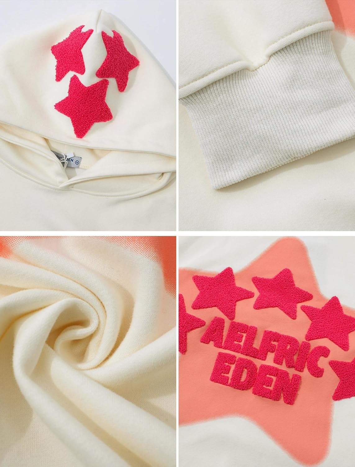 Aelfric Eden Star Graphic Oversized Hoodie – Cream Y2K Streetwear Pullover
